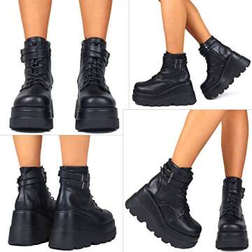 CELNEPHO Chunky Platform Boots for Women, Square Toe Lace up Zip High Heel Combat Wedge Ankle Boots
