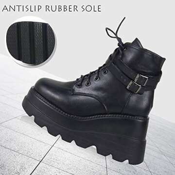 CELNEPHO Chunky Platform Boots for Women, Square Toe Lace up Zip High Heel Combat Wedge Ankle Boots