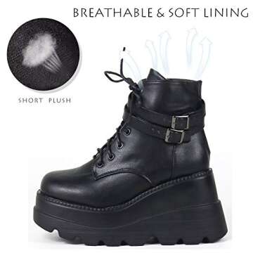 CELNEPHO Chunky Platform Boots for Women, Square Toe Lace up Zip High Heel Combat Wedge Ankle Boots