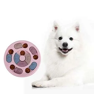 OLYSHE Pet Slow Eating Bowl, Pet Puzzle Eating Toys,Animal Food Treat Dispenser Prevent Fast Eating,Fun Feeder Eco-Friendly Durable，Suitable for Cats and Dogs(Puzzle Eating Bowl Round Pink)