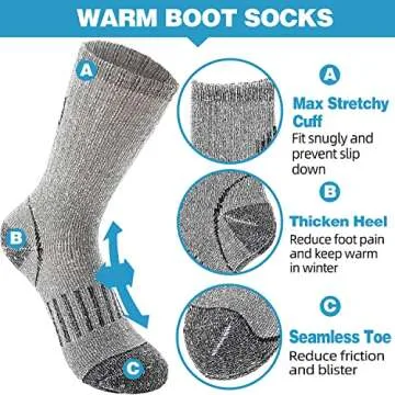 Anlisim Kids Merino Wool Hiking Socks Boys Girls Thermal Winter Warm Boot Thick Snowboarding Socks 4 Pairs for Teen(Color Mix,8-12 Y)