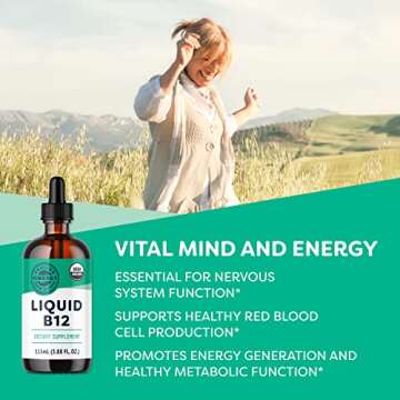 Vimergy Liquid B12 – Fast-Absorbing Brain Support – Energy Support Supplement – USDA Certified...