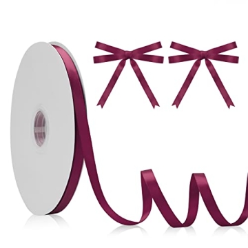 Double Faced Burgundy Satin Ribbon 3/8 Inch x 100 Yds for Crafting and Gift Wrapping