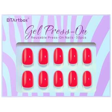 BTArtbox Press On Nails Short - Salmon Pink Press on Nails, Oval Fake Nails with Nail Glue, Reusable Glue On Nails in 16 Sizes Nail Kit, Tomato Tango