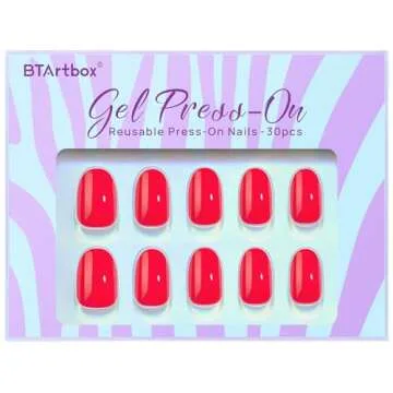BTArtbox Press On Nails Short - Salmon Pink Press on Nails, Oval Fake Nails with Nail Glue, Reusable Glue On Nails in 16 Sizes Nail Kit, Tomato Tango
