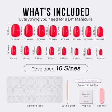 BTArtbox Press On Nails Short - Salmon Pink Press on Nails, Oval Fake Nails with Nail Glue, Reusable Glue On Nails in 16 Sizes Nail Kit, Tomato Tango