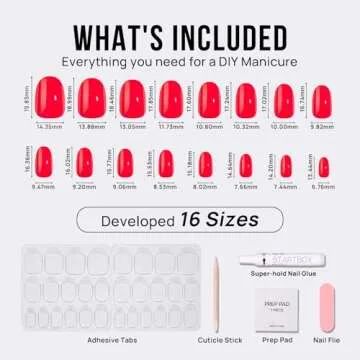 BTArtbox Press On Nails Short - Salmon Pink Press on Nails, Oval Fake Nails with Nail Glue, Reusable Glue On Nails in 16 Sizes Nail Kit, Tomato Tango