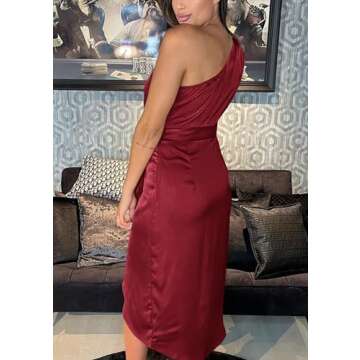 PRETTYGARDEN Women's Summer Ruched Bodycon Dress Sleeveless One Shoulder Wrap Satin Wedding Guest Co...