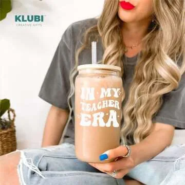 KLUBI Teacher Gifts For Women - In My Teacher Era Cup with Lids and Straws 16 Ounce Coffee Tumbler Mug, Personalized Gifts for Her Graduation, New Job, Birthday