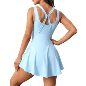 Gyiefcg Womens Sleeveless 2-in-1 Athletic Tennis Golf Dress Underneath Workout Active Dresses with Built-in Shorts Blue