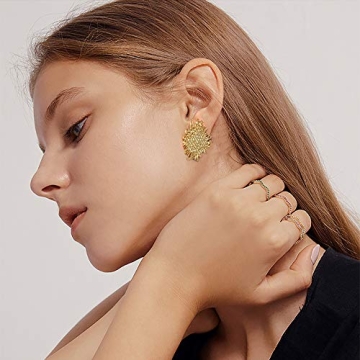 LecAit Statement Earrings for Women S925 Sterling Silver Dainty 14k Gold Stud Earrings Hypoallergenic Handmade Woven Metal Women's Ear Studs