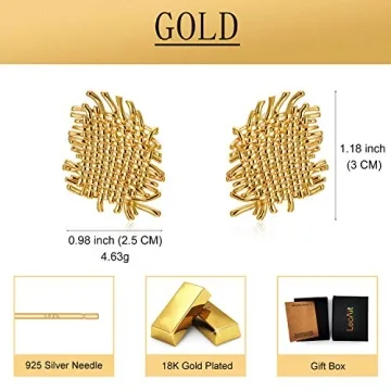 LecAit Statement Earrings for Women S925 Sterling Silver Dainty 14k Gold Stud Earrings Hypoallergenic Handmade Woven Metal Women's Ear Studs