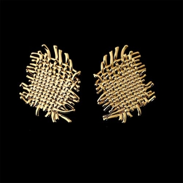 LecAit Statement Earrings for Women S925 Sterling Silver Dainty 14k Gold Stud Earrings Hypoallergenic Handmade Woven Metal Women's Ear Studs