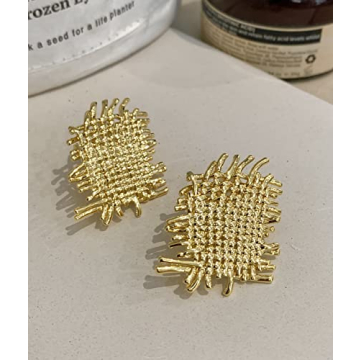 LecAit Statement Earrings for Women S925 Sterling Silver Dainty 14k Gold Stud Earrings Hypoallergenic Handmade Woven Metal Women's Ear Studs