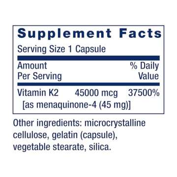 Life Extension Mega Vitamin K2 High Potency for Strong Bones, clinically Studied 45 mg K2 Dosage, Promotes Healthy Bone Density, Gluten-Free, Non-GMO, 30 Capsules