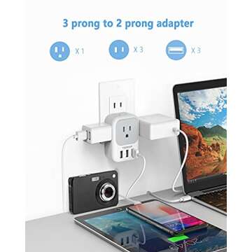 TESSAN US to Japan Plug Adapter, 2 Prong to 3 Prong Outlet Adapter with 4 AC and 3 USB Charger, Type A Travel Power Adaptor for USA to Japanese Tokyo Canada Mexico Philippines Peru China Colombia