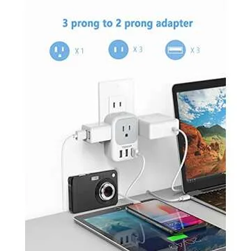 TESSAN US to Japan Plug Adapter, 2 Prong to 3 Prong Outlet Adapter with 4 AC and 3 USB Charger, Type A Travel Power Adaptor for USA to Japanese Tokyo Canada Mexico Philippines Peru China Colombia