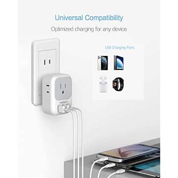 TESSAN US to Japan Plug Adapter, 2 Prong to 3 Prong Outlet Adapter with 4 AC and 3 USB Charger, Type A Travel Power Adaptor for USA to Japanese Tokyo Canada Mexico Philippines Peru China Colombia