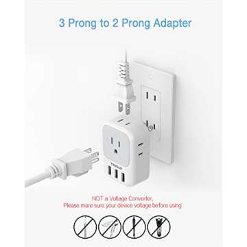 TESSAN US to Japan Plug Adapter, 2 Prong to 3 Prong Outlet Adapter with 4 AC and 3 USB Charger, Type A Travel Power Adaptor for USA to Japanese Tokyo Canada Mexico Philippines Peru China Colombia