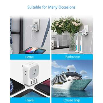 TESSAN US to Japan Plug Adapter, 2 Prong to 3 Prong Outlet Adapter with 4 AC and 3 USB Charger, Type A Travel Power Adaptor for USA to Japanese Tokyo Canada Mexico Philippines Peru China Colombia