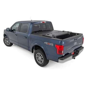 Rough Country Hard Low Profile Tri-Fold Truck Bed Tonneau Cover for Ford F-150 (2021-2024)/F-150 Lightning (2022-2024) - Fits 5'7" (67.1") Bed, Flush Aluminum Panels