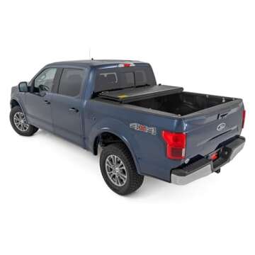 Rough Country Hard Low Profile Tri-Fold Truck Bed Tonneau Cover for Ford F-150 (2021-2024)/F-150 Lightning (2022-2024) - Fits 5'7" (67.1") Bed, Flush Aluminum Panels
