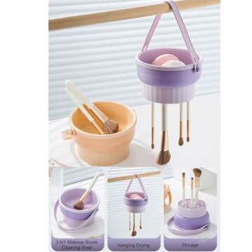 UPTOZOBLY 3 in 1 Brush Cleaning Mat with Brush Drying Holder, Silicone Makeup Brush Cleaner Mat Make...