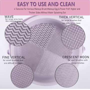 UPTOZOBLY 3 in 1 Brush Cleaning Mat with Brush Drying Holder, Silicone Makeup Brush Cleaner Mat Make Up Brush Cleaning Bowl Cosmetic Brush Washing Tool for Makeup Brush, Sponge, Powder Puff (Purple)