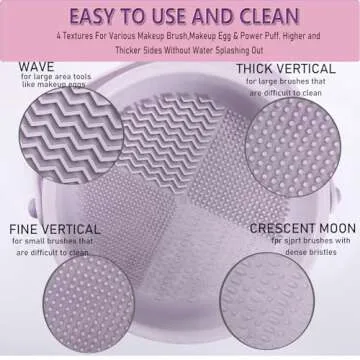 UPTOZOBLY 3 in 1 Brush Cleaning Mat with Brush Drying Holder, Silicone Makeup Brush Cleaner Mat Make Up Brush Cleaning Bowl Cosmetic Brush Washing Tool for Makeup Brush, Sponge, Powder Puff (Purple)