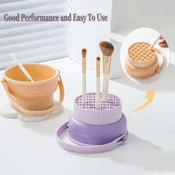 UPTOZOBLY 3 in 1 Brush Cleaning Mat with Brush Drying Holder, Silicone Makeup Brush Cleaner Mat Make Up Brush Cleaning Bowl Cosmetic Brush Washing Tool for Makeup Brush, Sponge, Powder Puff (Purple)