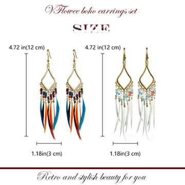 NEEBAOLY Gold Bohemian Earrings Set with Feather Tassel for Women