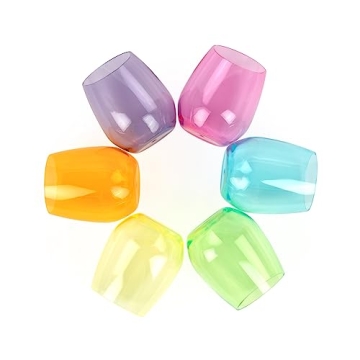 Acrylic Colored Wine Glasses Set of 6 | Unbreakable Plastic Wine Glasses | BPA Free Tritan Outdoor W...