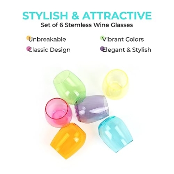 Vibrant Unbreakable Plastic Wine Glasses Set of 6