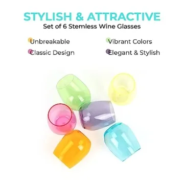 Vibrant Unbreakable Plastic Wine Glasses Set of 6