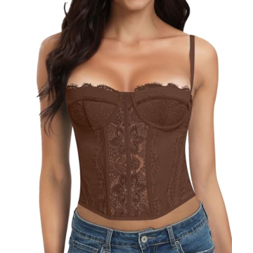 AENLLEY Fashion Lace Bustier Corset Crop Tops for Women with Buckle - Sexy Going Out Top