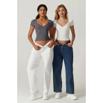 QINSEN Women's V Neck Seamed Cup Tee - Soft & Stylish