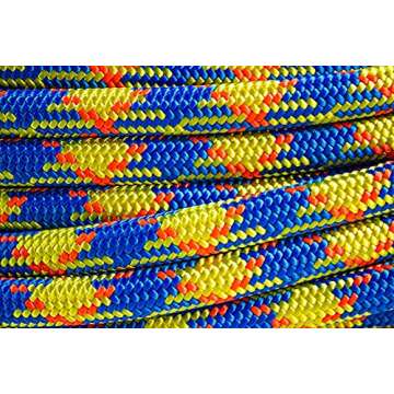Teufelberger drenaLINE Climbing Rope – 32-Strand Polyester Arborist Rope (11.8mm x 150ft with Splice, BlueOrangeYellow)