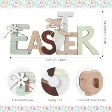 WellSign Easter Wooden Sign Party Decorations for Home, Farmhouse Easter Table Decor Bunny with Pompom Ball for Tiered Tray Tabletop Shelf Mantel Party Outdoor Indoor