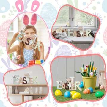 WellSign Easter Wooden Sign Party Decorations for Home, Farmhouse Easter Table Decor Bunny with Pompom Ball for Tiered Tray Tabletop Shelf Mantel Party Outdoor Indoor