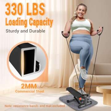 Steppers for Exercise at Home,Adjustable Height Stair Stepper with Resistance Bands,Mini Stepper with 350lbs Loading Capacity,Twist Stepper Portable Exercise Equipment for Full Body Workout