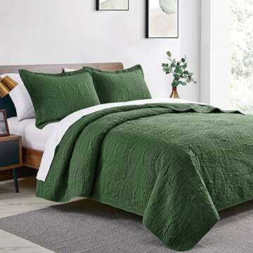 Love's cabin Quilts for Queen Bed Olive Green Bedspreads - Soft Bed Summer Quilt Lightweight Microfi...