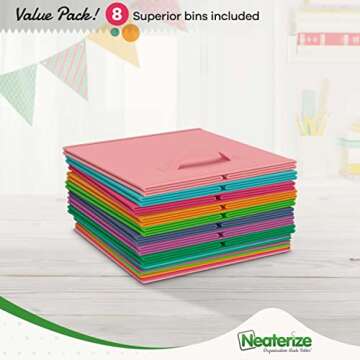 NEATERIZE 11 Inch Cube Storage Bins For Kids - Set of 8 - Fits Into Most Storage Cubes Organizer, Perfect For Toy, Clothing, nursery or General Closet Organization