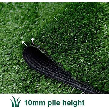 Artificial Grass Turf Lawn-3 Feet x 10 Feet, 0.4" Indoor Outdoor Rug Synthetic Grass Mat Fake Grass