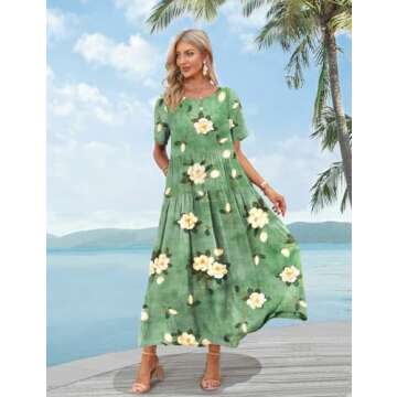 YESNO Women Bohemian Summer Maxi Dress with Pockets