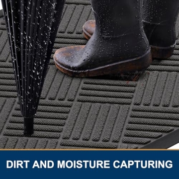 Smiry Front Door Mat Outside Entrance, Heavy Duty Outdoor Indoor Mat, Natural Rubber Doormat, Non Slip, Trap Dirt and Moisture, Easy Clean, Low Profile Patio Porch Entryway Mat, 29.5x17, Grey