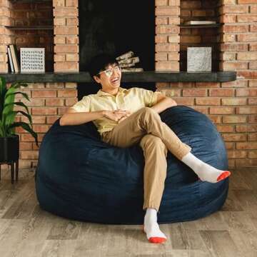 Big Joe Fuf Large Foam Filled Bean Bag Chair with Removable Cover, Cobalt Lenox, Durable Woven Polyester, 4 feet Big, Navy Lenox, Large