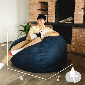 Big Joe Fuf Large Foam Filled Bean Bag Chair with Removable Cover, Cobalt Lenox, Durable Woven Polyester, 4 feet Big, Navy Lenox, Large