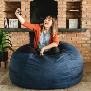 Big Joe Fuf Large Foam Filled Bean Bag Chair with Removable Cover, Cobalt Lenox, Durable Woven Polyester, 4 feet Big, Navy Lenox, Large