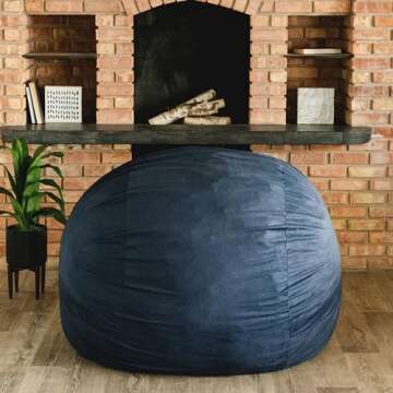 Big Joe Fuf Large Foam Filled Bean Bag Chair with Removable Cover, Cobalt Lenox, Durable Woven Polyester, 4 feet Big, Navy Lenox, Large