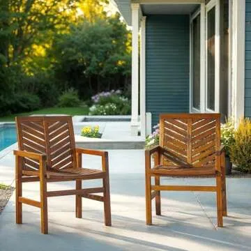 Walker Edison 2 Piece Outdoor Patio Chevron Wood Chair Set All Weather Backyard Conversation Garden ...